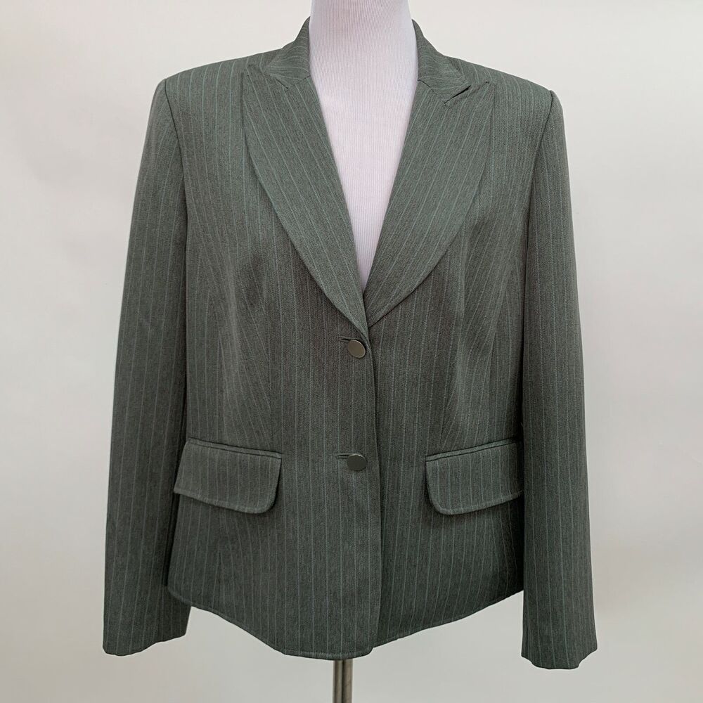 Focus 2000 Women's Blazer Size 14 Gray Blue Pin Striped Lined